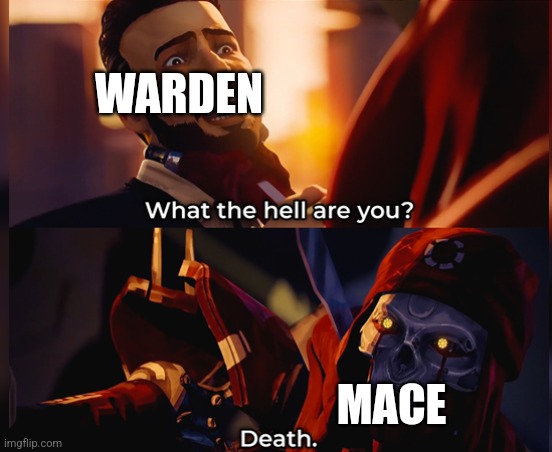What the hell are you? Death | WARDEN; MACE | image tagged in what the hell are you death | made w/ Imgflip meme maker