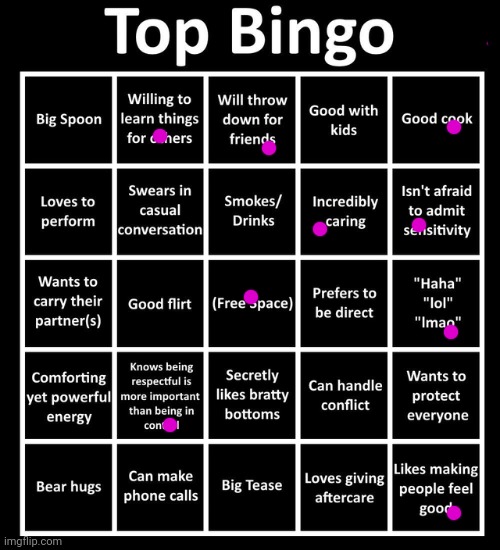 I wasn't even close to a bingo :3 | image tagged in top bingo | made w/ Imgflip meme maker
