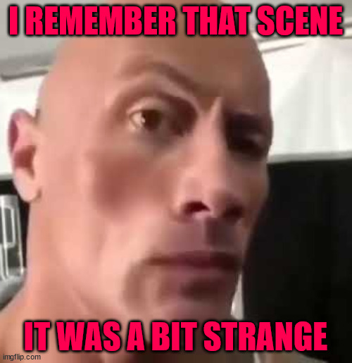 I REMEMBER THAT SCENE IT WAS A BIT STRANGE | image tagged in the rock eyebrows | made w/ Imgflip meme maker