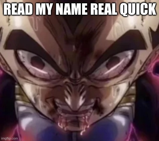 vegeta drooling | READ MY NAME REAL QUICK | image tagged in vegeta drooling | made w/ Imgflip meme maker