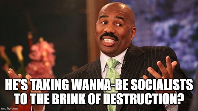 shrug | HE'S TAKING WANNA-BE SOCIALISTS TO THE BRINK OF DESTRUCTION? | image tagged in shrug | made w/ Imgflip meme maker