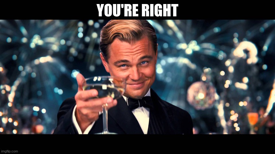 YOU'RE RIGHT | image tagged in lionardo dicaprio thank you | made w/ Imgflip meme maker