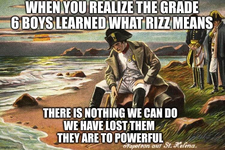 There is nothing we can do | WHEN YOU REALIZE THE GRADE 6 BOYS LEARNED WHAT RIZZ MEANS; THERE IS NOTHING WE CAN DO
WE HAVE LOST THEM 
THEY ARE TO POWERFUL | image tagged in there is nothing we can do | made w/ Imgflip meme maker