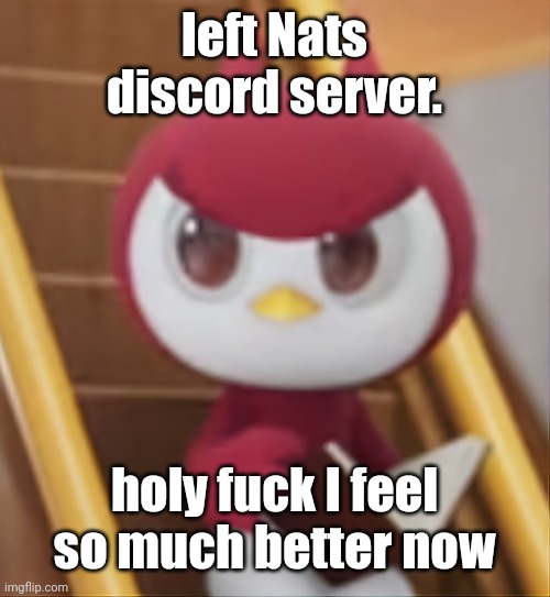 BOOK ❗️ | left Nats discord server. holy fuck I feel so much better now | image tagged in book | made w/ Imgflip meme maker