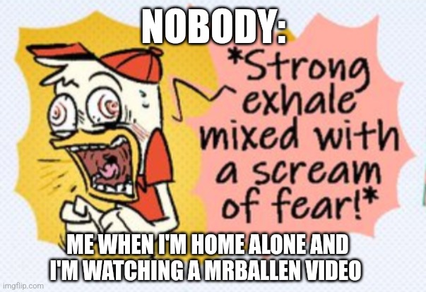 I'm watching mrballen home alone | NOBODY:; ME WHEN I'M HOME ALONE AND I'M WATCHING A MRBALLEN VIDEO | image tagged in ducktales template 4,mrballen,jpfan102504,scary,funny,youtube | made w/ Imgflip meme maker