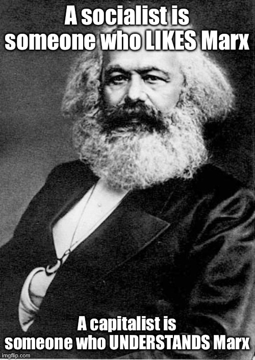 Karl Marx | A socialist is someone who LIKES Marx; A capitalist is someone who UNDERSTANDS Marx | image tagged in karl marx | made w/ Imgflip meme maker