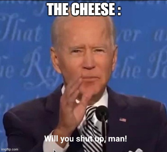 THE CHEESE : | image tagged in will you shut up man | made w/ Imgflip meme maker