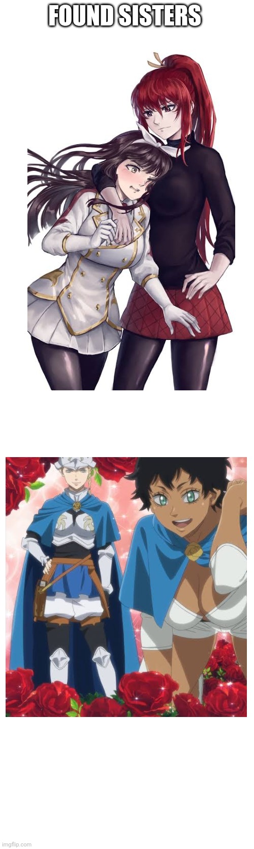 Found sisters | FOUND SISTERS | image tagged in anime girl,fairy tail,black clover | made w/ Imgflip meme maker