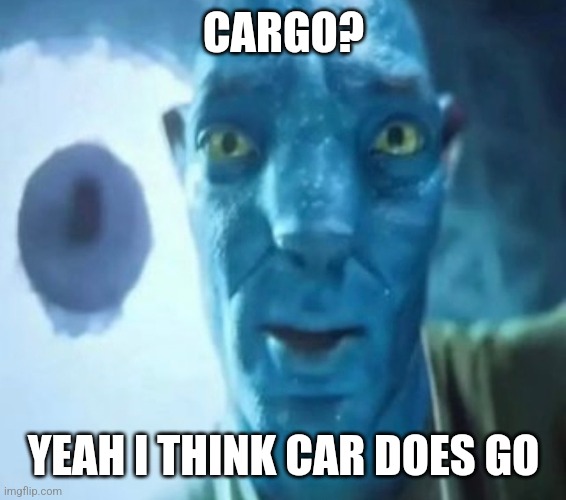Avatar guy | CARGO? YEAH I THINK CAR DOES GO | image tagged in avatar guy | made w/ Imgflip meme maker