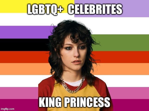 LGBTQ+ Celebrities: King Princess | image tagged in nonbinary,genderqueer,lesbian,lgbtq,king princess,enby | made w/ Imgflip meme maker