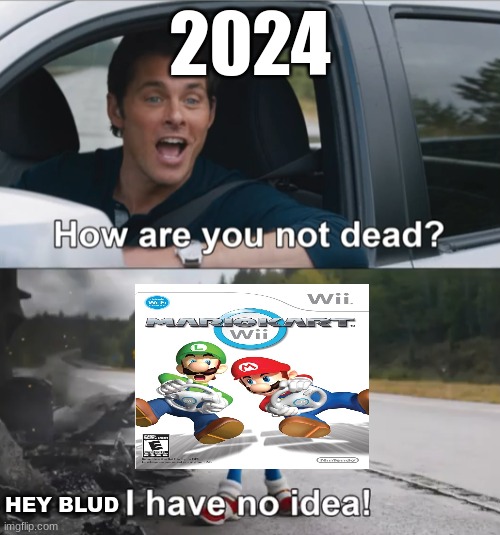 Mario Kart Wii meme | 2024; HEY BLUD | image tagged in mario kart,mario kart 8,fun,funny memes,sonic the hedgehog,they're the same picture | made w/ Imgflip meme maker