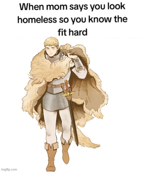 When mom says you look homeless so you know the fit hard | image tagged in when mom says you look homeless so you know the fit hard,memes,delicious in dungeon,shitpost,anime meme,animeme | made w/ Imgflip meme maker