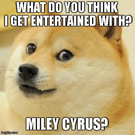 Doge Meme | WHAT DO YOU THINK I GET ENTERTAINED WITH? MILEY CYRUS? | image tagged in memes,doge | made w/ Imgflip meme maker