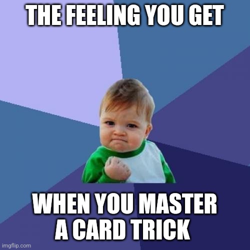 I just mastered this card trick | THE FEELING YOU GET; WHEN YOU MASTER A CARD TRICK | image tagged in memes,success kid,magic,jpfan102504 | made w/ Imgflip meme maker