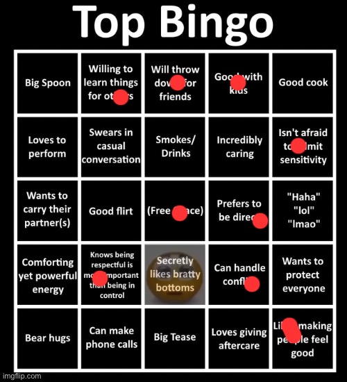 idc about tops or bottom i just wanna get a bingo | image tagged in top bingo | made w/ Imgflip meme maker