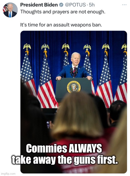 Beware of the Democrat Marxists! | Commies ALWAYS 
take away the guns first. | image tagged in joe biden,democrat party,communists,traitors,guns,2nd amendment | made w/ Imgflip meme maker
