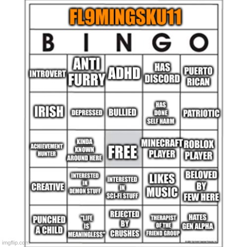 Fl9mingSku11 bingo | image tagged in fl9mingsku11 bingo | made w/ Imgflip meme maker