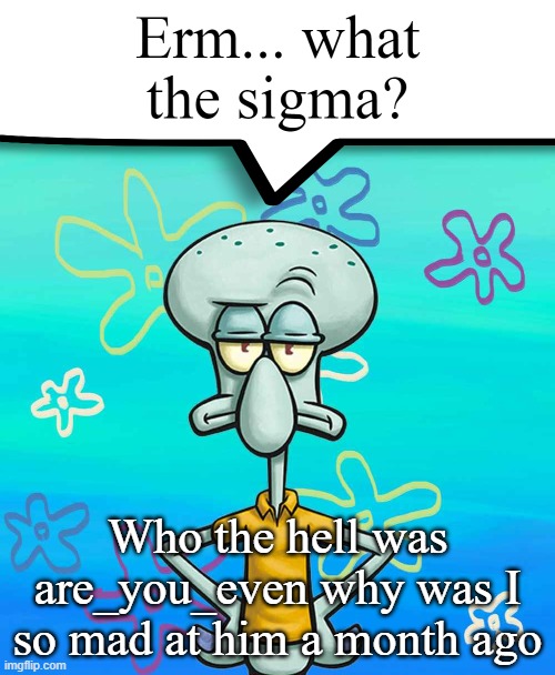 Erm... what the sigma? | Who the hell was are_you_even why was I so mad at him a month ago | image tagged in erm what the sigma | made w/ Imgflip meme maker