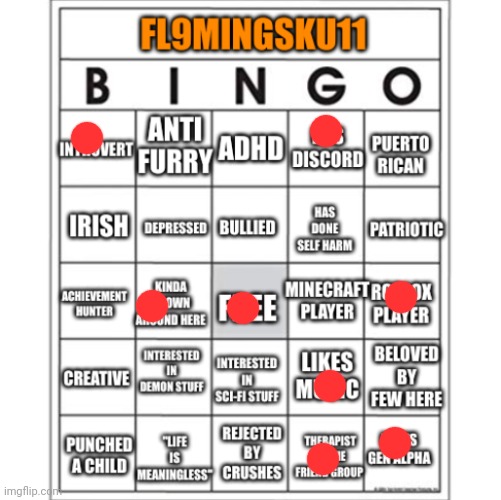 Fl9mingSku11 Bingo | image tagged in fl9mingsku11 bingo | made w/ Imgflip meme maker