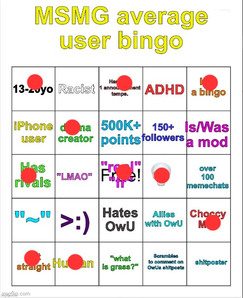 Not, racist | image tagged in msmg average user bingo by owu- | made w/ Imgflip meme maker