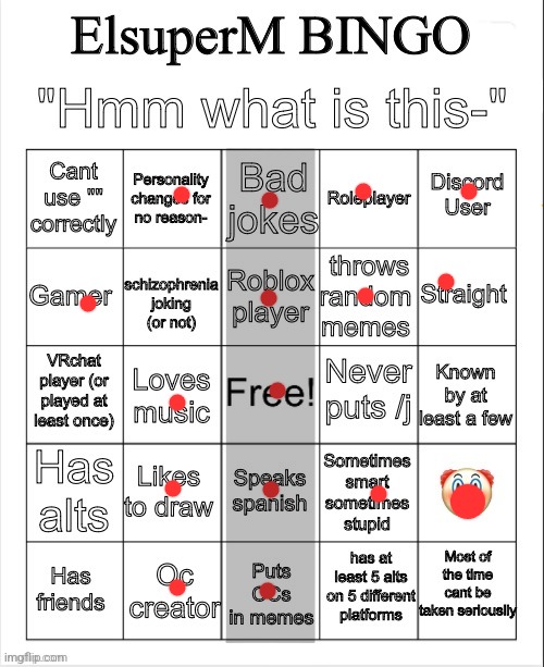 So.. this Elsuper guy did this and i wanted to try it cuz i'm bored and- | image tagged in elsuperm's bingo | made w/ Imgflip meme maker