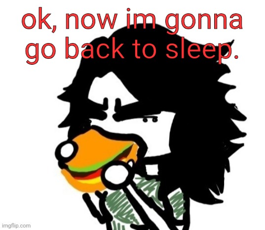 ashley eating a burger | ok, now im gonna go back to sleep. | image tagged in ashley eating a burger | made w/ Imgflip meme maker