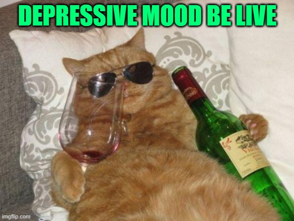 winecat | DEPRESSIVE MOOD BE LIVE | image tagged in winecat | made w/ Imgflip meme maker