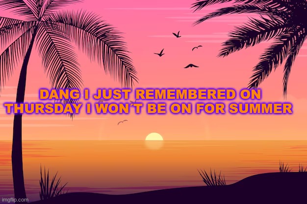 DANG I JUST REMEMBERED ON THURSDAY I WON´T BE ON FOR SUMMER | image tagged in summer start | made w/ Imgflip meme maker