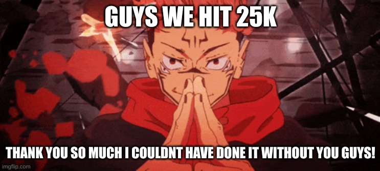thank you guys | GUYS WE HIT 25K; THANK YOU SO MUCH I COULDNT HAVE DONE IT WITHOUT YOU GUYS! | image tagged in black flash,this tag is not important,25 thousand | made w/ Imgflip meme maker