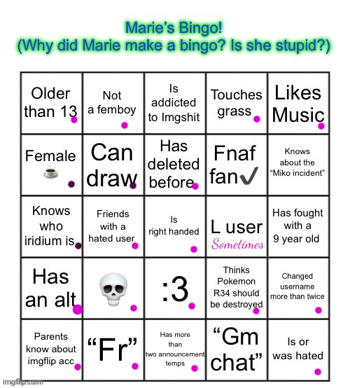 The Marie Bingo! | Sometimes | image tagged in the marie bingo | made w/ Imgflip meme maker