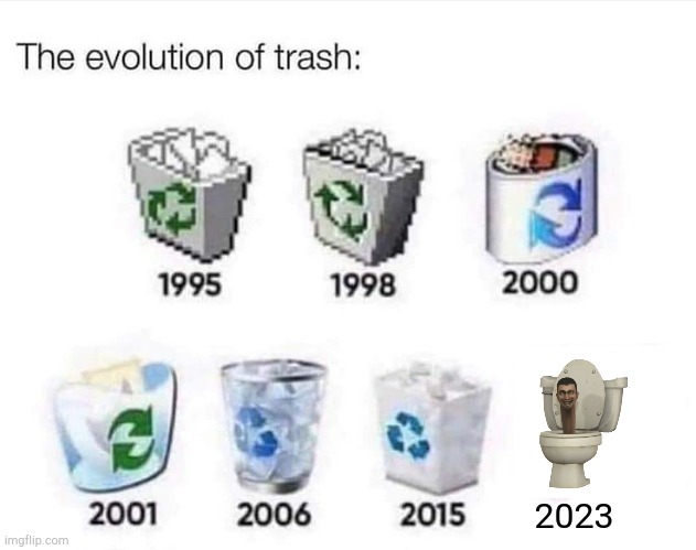 Trash | 2023 | image tagged in the evolution of trash | made w/ Imgflip meme maker