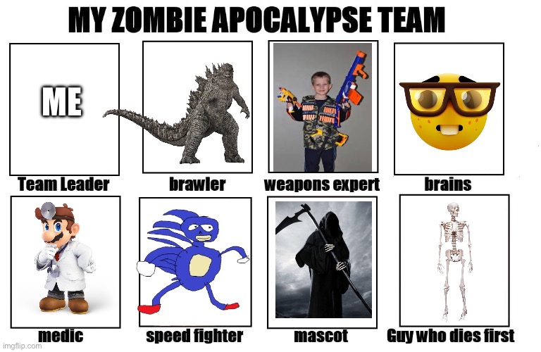 Yaaaaaaaaaaaaaaay | ME | image tagged in my zombie apocalypse team | made w/ Imgflip meme maker