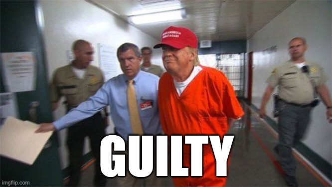 He's a fraud, of course he's guilty | GUILTY | image tagged in trump prison,guilty,fraud,idiots | made w/ Imgflip meme maker
