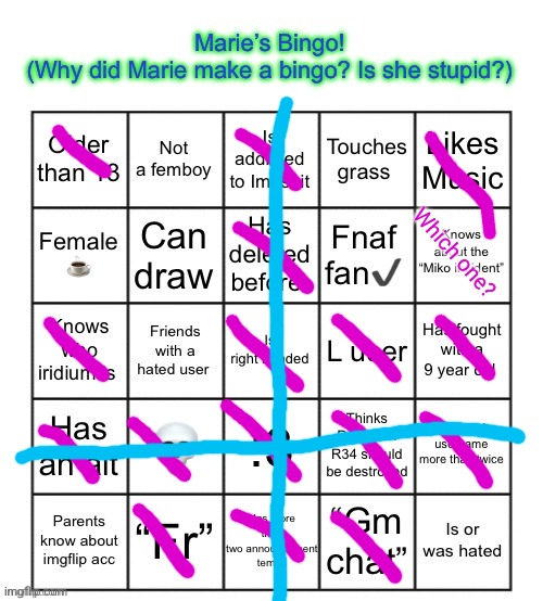 gwa gwa | Which one? | image tagged in the marie bingo | made w/ Imgflip meme maker