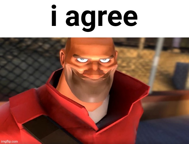 TF2 Soldier Smiling | i agree | image tagged in tf2 soldier smiling | made w/ Imgflip meme maker
