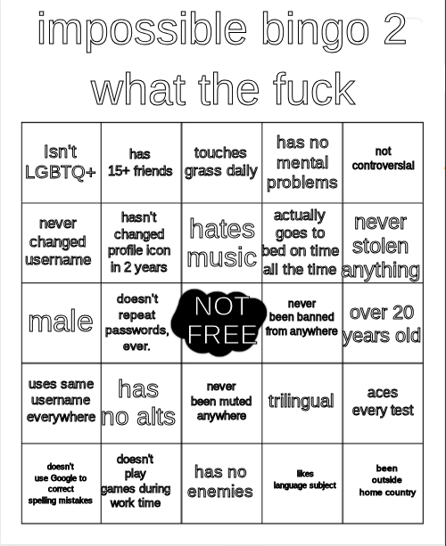 High Quality impossible bingo 2 Blank Meme Template