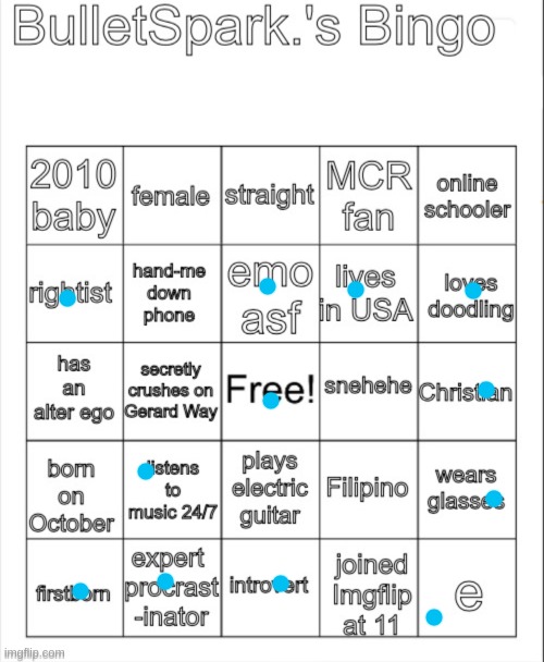 only posuers listen to MCR | image tagged in bulletspark s bingo | made w/ Imgflip meme maker