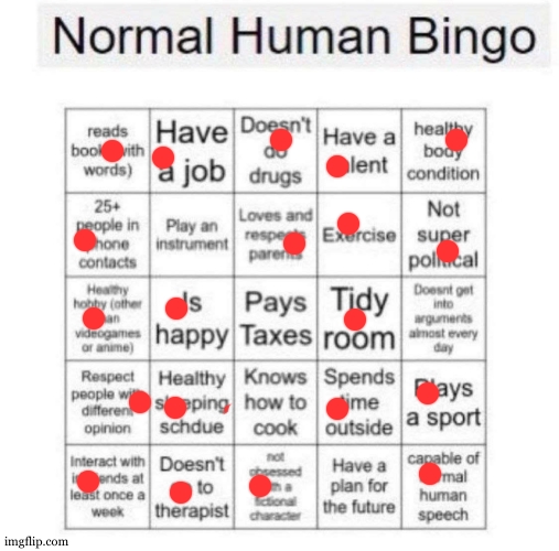 Normal human bingo | image tagged in normal human bingo | made w/ Imgflip meme maker