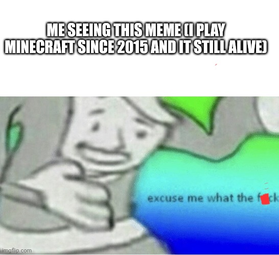 ME SEEING THIS MEME (I PLAY MINECRAFT SINCE 2015 AND IT STILL ALIVE) | image tagged in excuse me wtf blank template | made w/ Imgflip meme maker