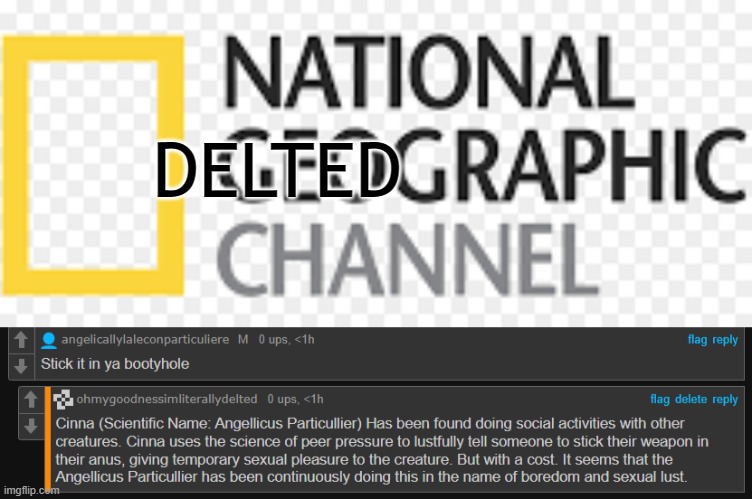 DELTED | image tagged in national geographic channel | made w/ Imgflip meme maker