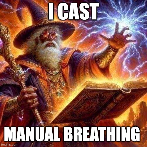 Wizard I cast | I CAST; MANUAL BREATHING | image tagged in wizard i cast | made w/ Imgflip meme maker
