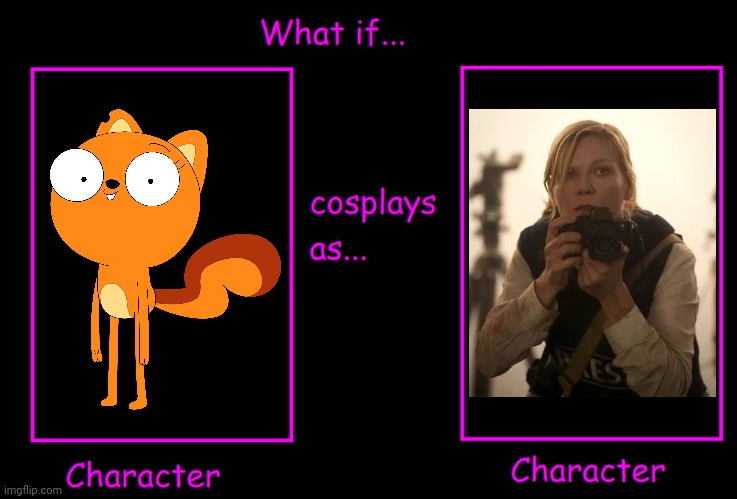 What if Kiff Chatterley is cosplay as Lee Smith (from 2024 film Civil War) (Template by LapizLazullisACutie on Deviantart) | image tagged in kiff,civil war,civil war movie,alex garland,meme,what if | made w/ Imgflip meme maker