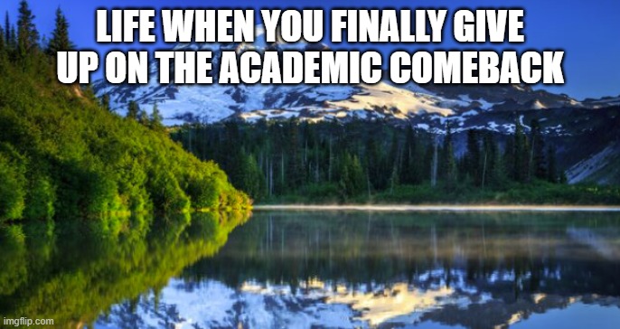 academic comeback | LIFE WHEN YOU FINALLY GIVE UP ON THE ACADEMIC COMEBACK | image tagged in memes | made w/ Imgflip meme maker