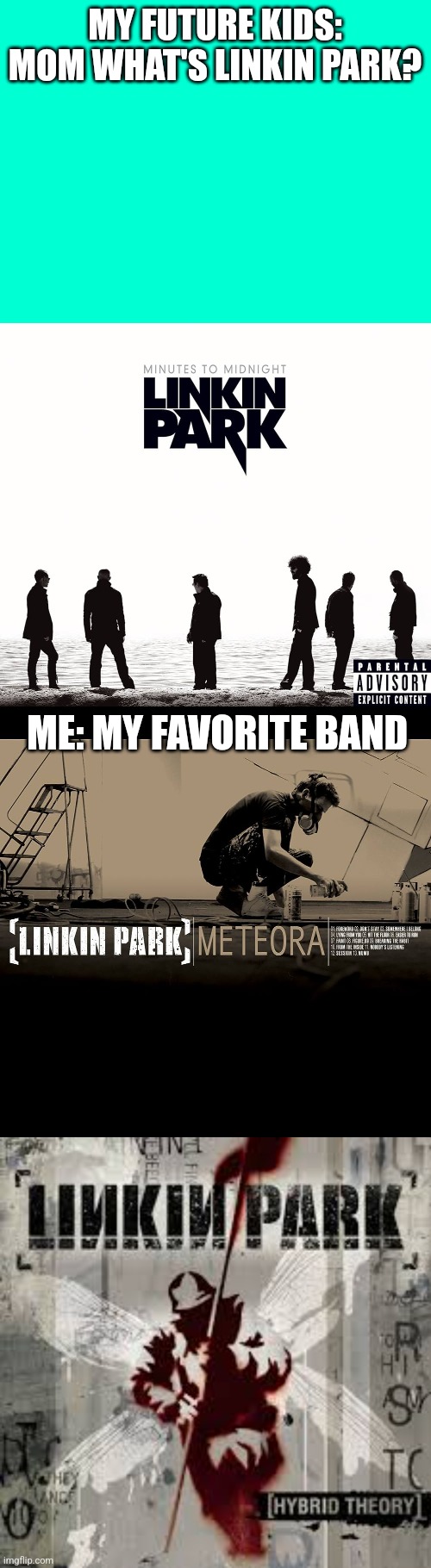 Linkin Park | MY FUTURE KIDS: MOM WHAT'S LINKIN PARK? ME: MY FAVORITE BAND | image tagged in linkin park,fun,music | made w/ Imgflip meme maker