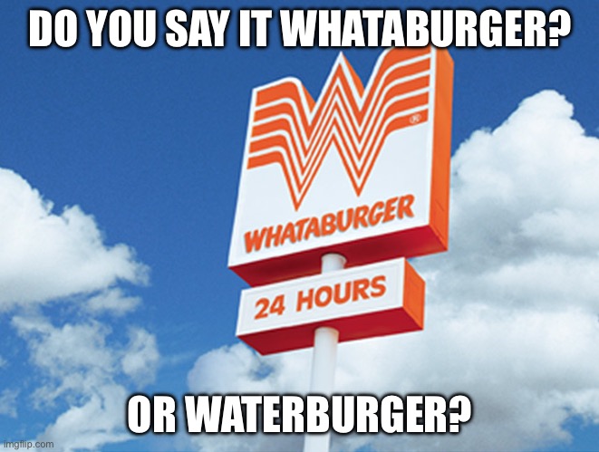personally i say it waterburger. | DO YOU SAY IT WHATABURGER? OR WATERBURGER? | image tagged in whataburger | made w/ Imgflip meme maker