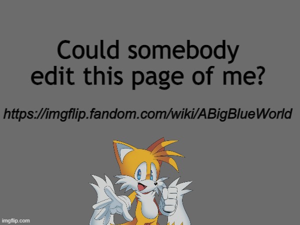 It needs the more information!!! | Could somebody edit this page of me? https://imgflip.fandom.com/wiki/ABigBlueWorld | made w/ Imgflip meme maker