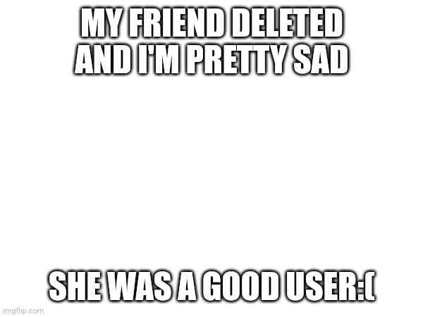 I miss her | MY FRIEND DELETED AND I'M PRETTY SAD; SHE WAS A GOOD USER:( | made w/ Imgflip meme maker