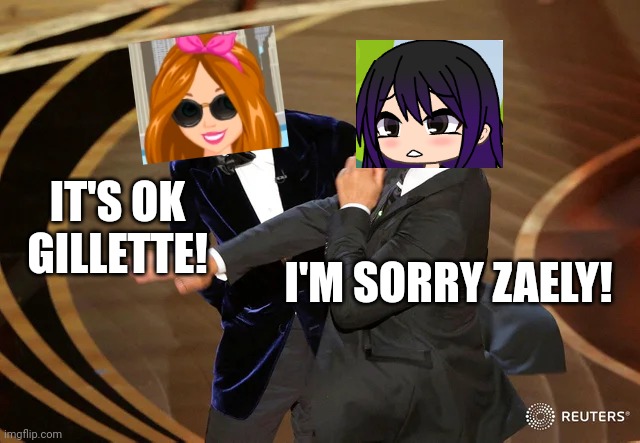 Sandra Gillette accidentally slapped Zaely | I'M SORRY ZAELY! IT'S OK GILLETTE! | image tagged in pop up school 2,pus2,sandra gillette,zaely,gillette,accident | made w/ Imgflip meme maker