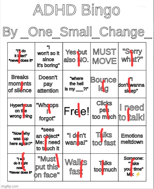ADHD Bingo | image tagged in adhd bingo | made w/ Imgflip meme maker