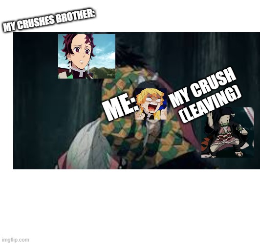 me my crush and her brother | MY CRUSHES BROTHER:; MY CRUSH (LEAVING); ME: | image tagged in spoilers,funny,original meme | made w/ Imgflip meme maker